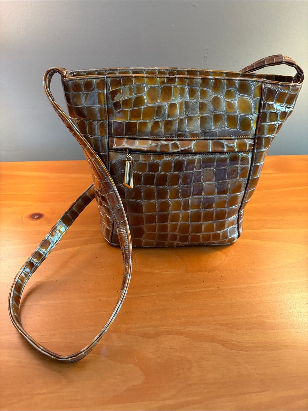 Frenchy of California Vintage 1970’s Crocodile-Embossed PVC Leather Shoulder Bag - Picture 1 of 13